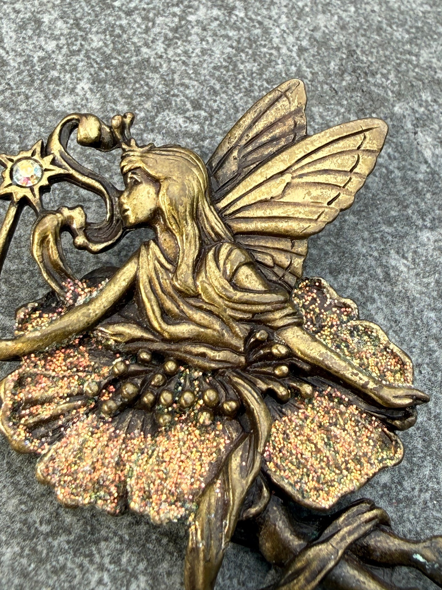 Vintage JJ Jonette Fairy Brooch with Rhinestone Star Wand
