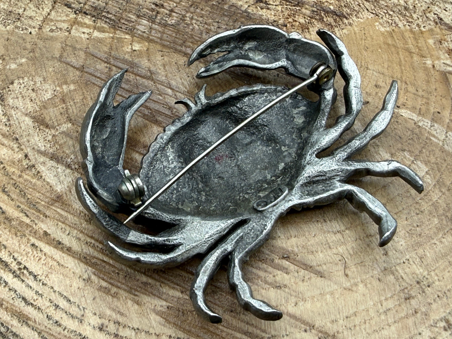 Rare Vintage JJ Jonette Pewter Crab Brooch