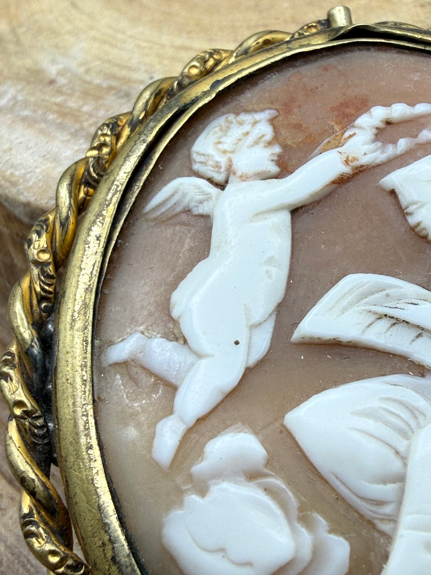 Antique Shell Cameo Brooch of Cupid and Psyche