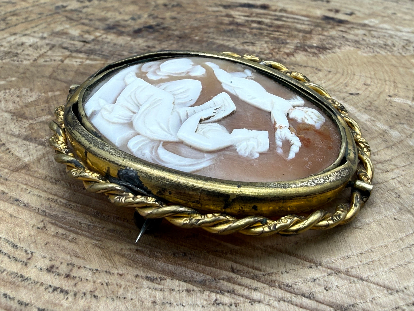Antique Shell Cameo Brooch of Cupid and Psyche