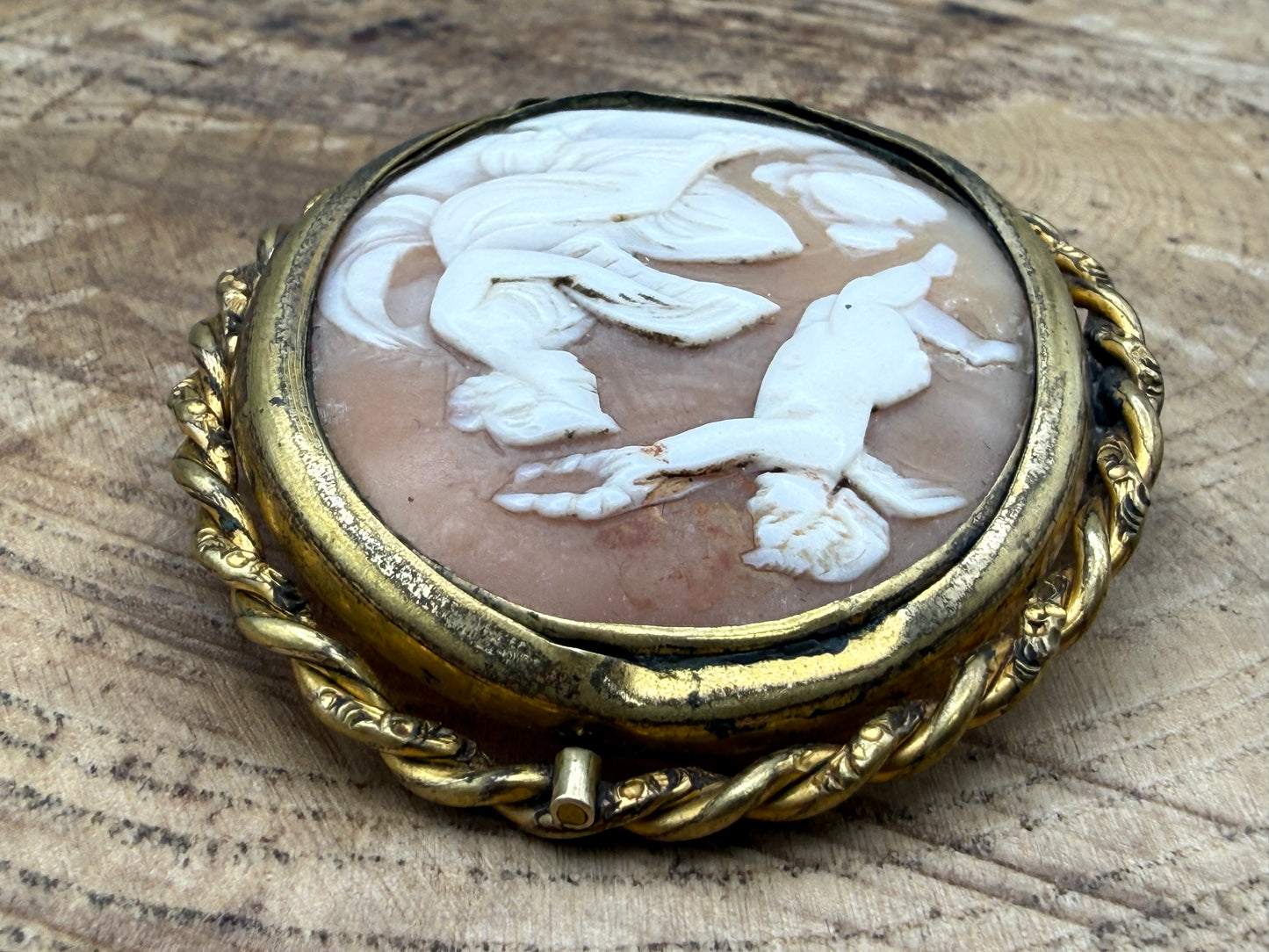 Antique Shell Cameo Brooch of Cupid and Psyche