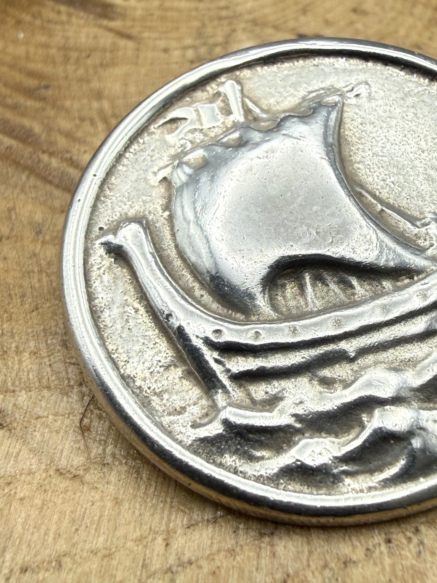 Vintage Sterling Silver Viking Longboat Brooch, Chester 1936