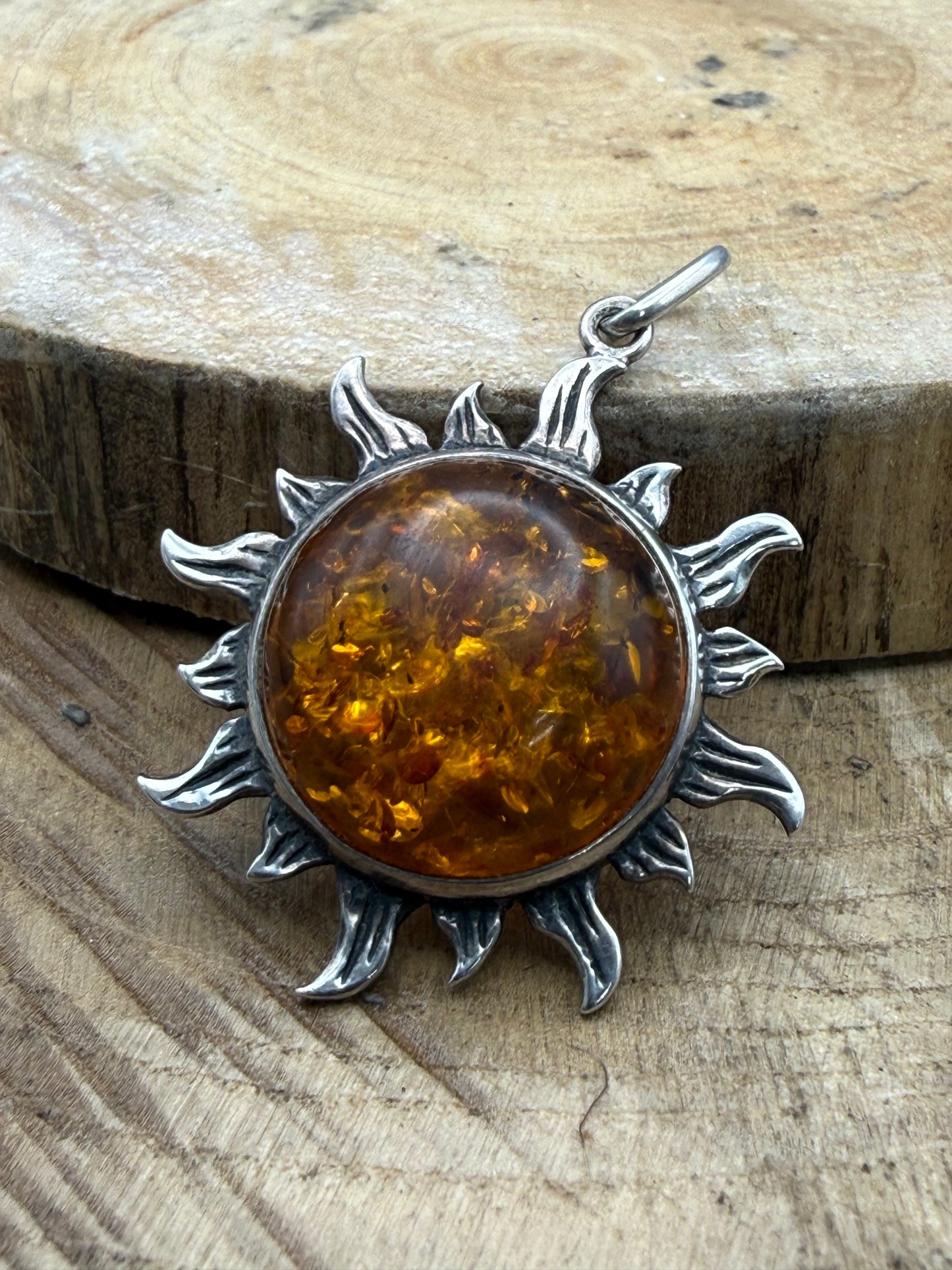 Vintage Silver Amber Sunburst Pendant