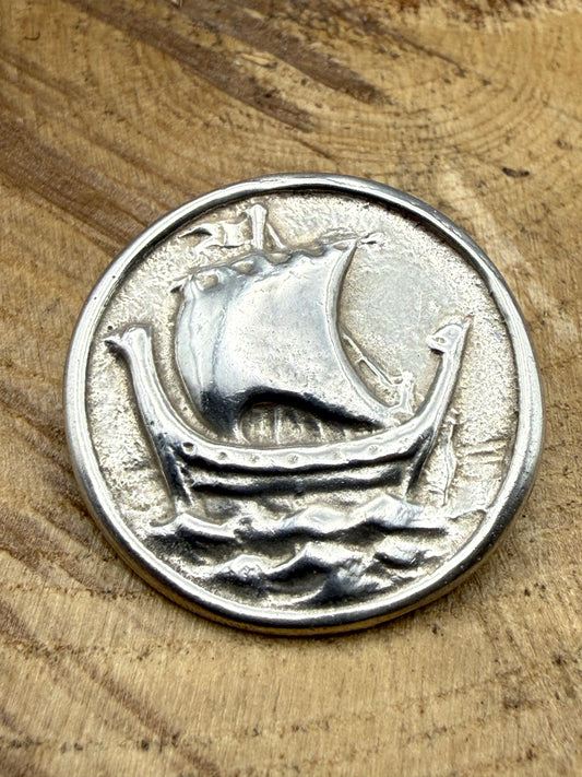 Vintage Sterling Silver Viking Longboat Brooch, Chester 1936