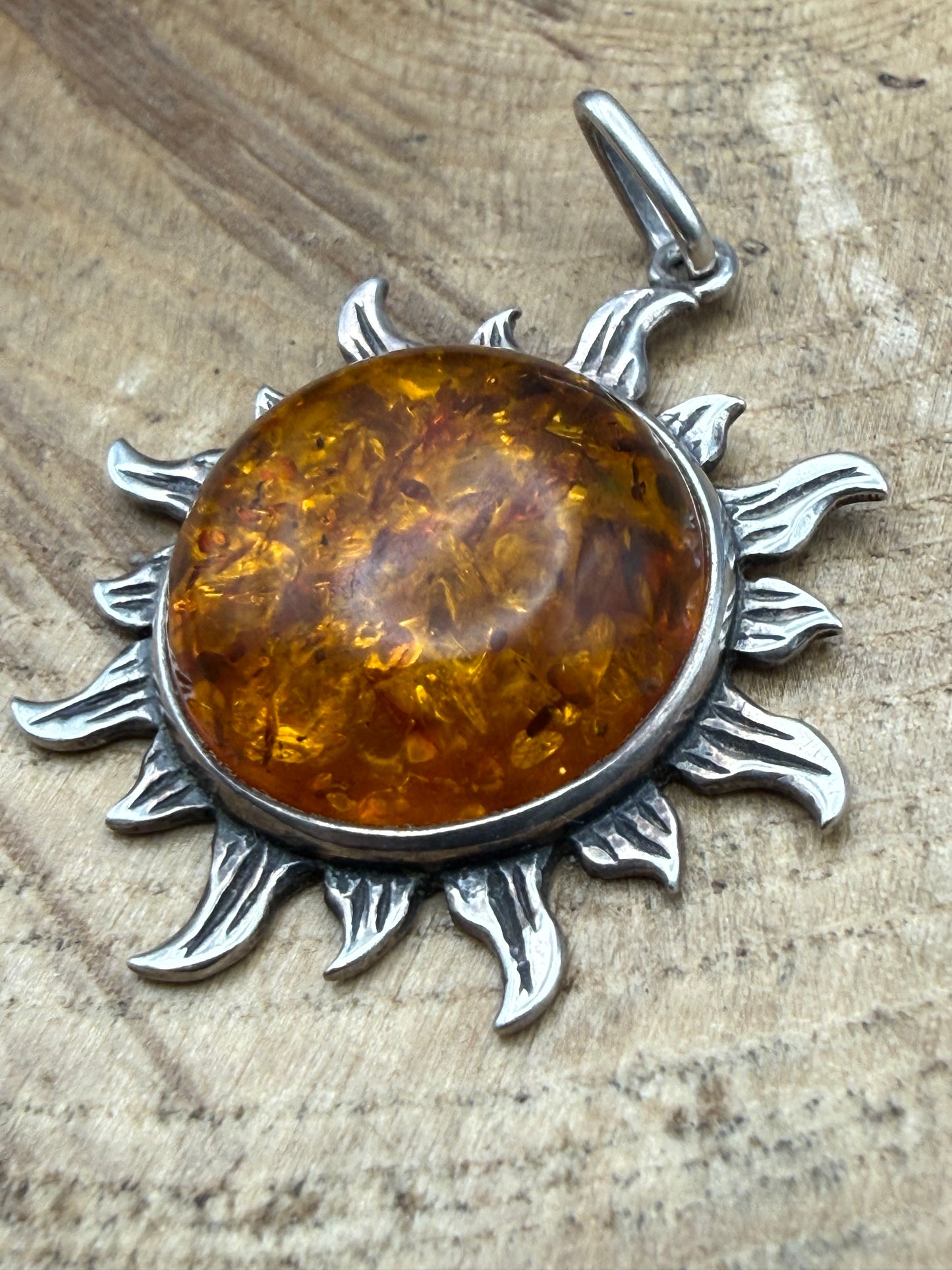 Vintage Silver Amber Sunburst Pendant