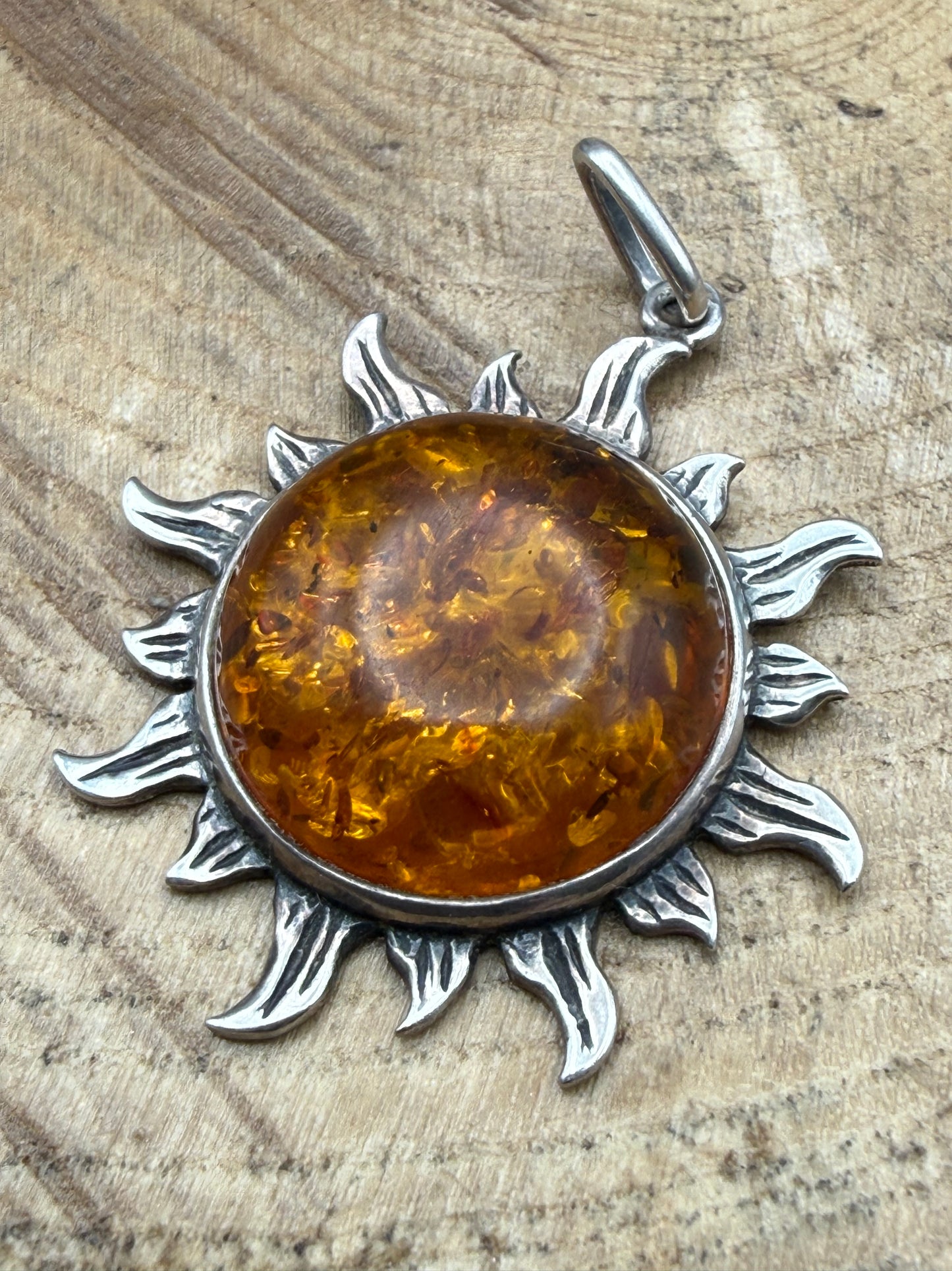 Vintage Silver Amber Sunburst Pendant