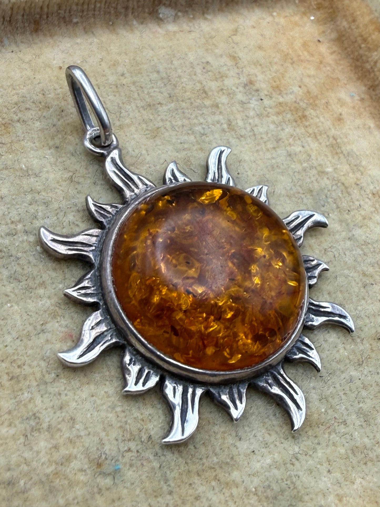 Vintage Silver Amber Sunburst Pendant