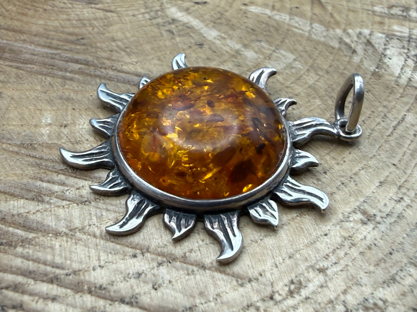 Vintage Silver Amber Sunburst Pendant
