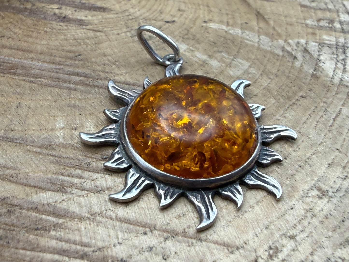 Vintage Silver Amber Sunburst Pendant