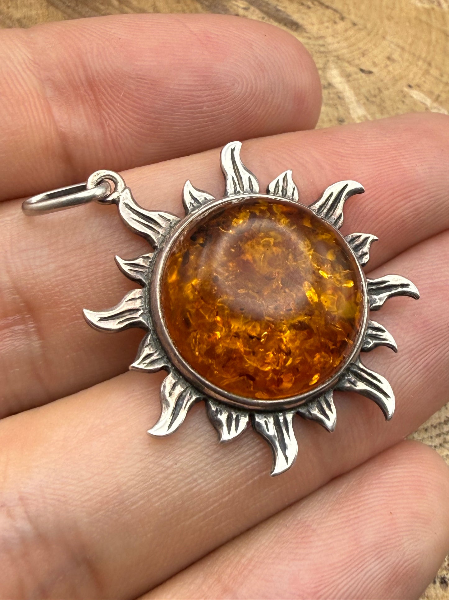 Vintage Silver Amber Sunburst Pendant