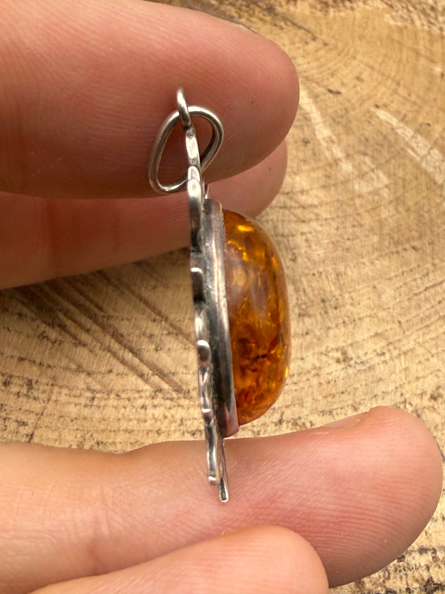 Vintage Silver Amber Sunburst Pendant