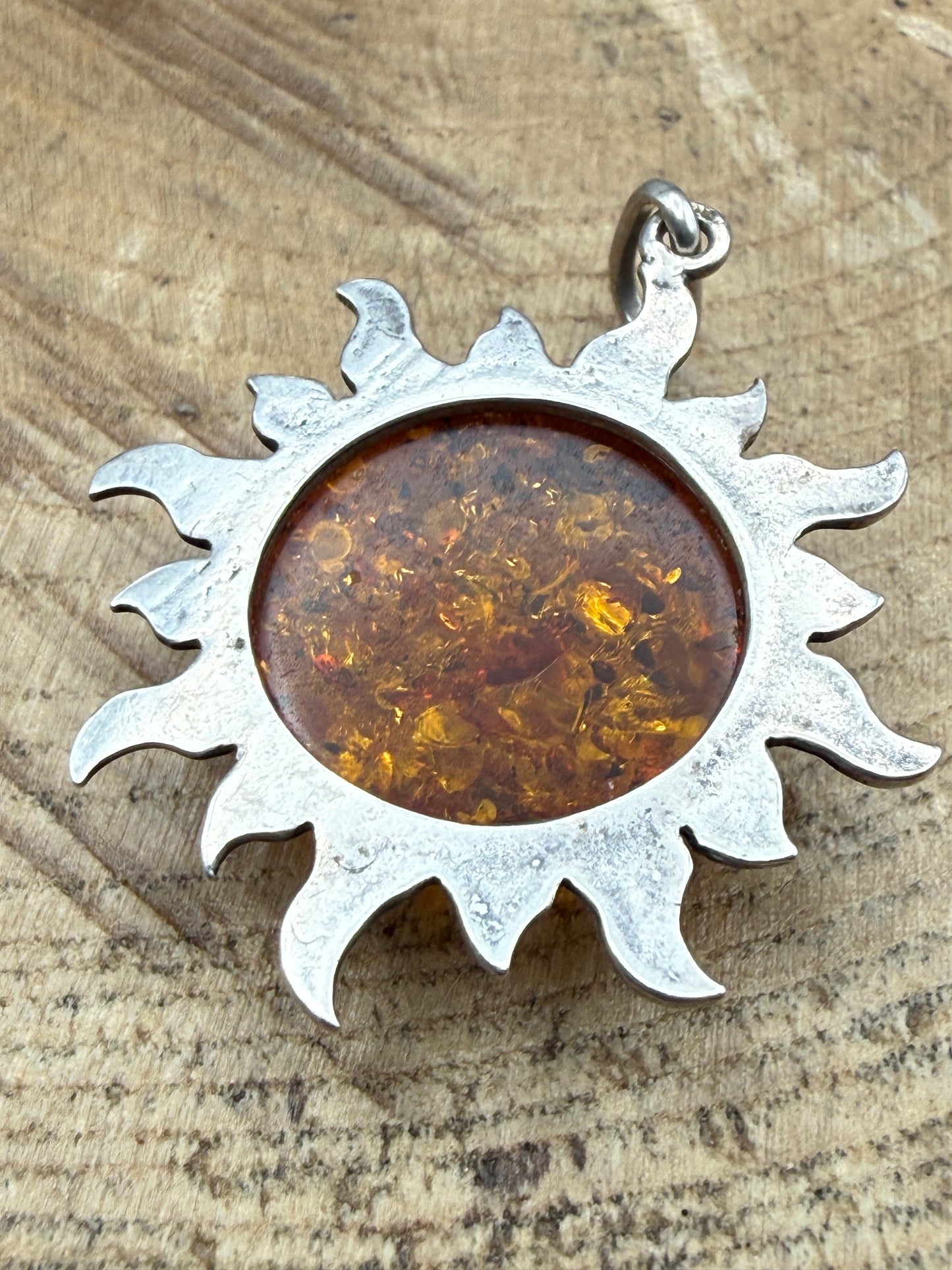 Vintage Silver Amber Sunburst Pendant
