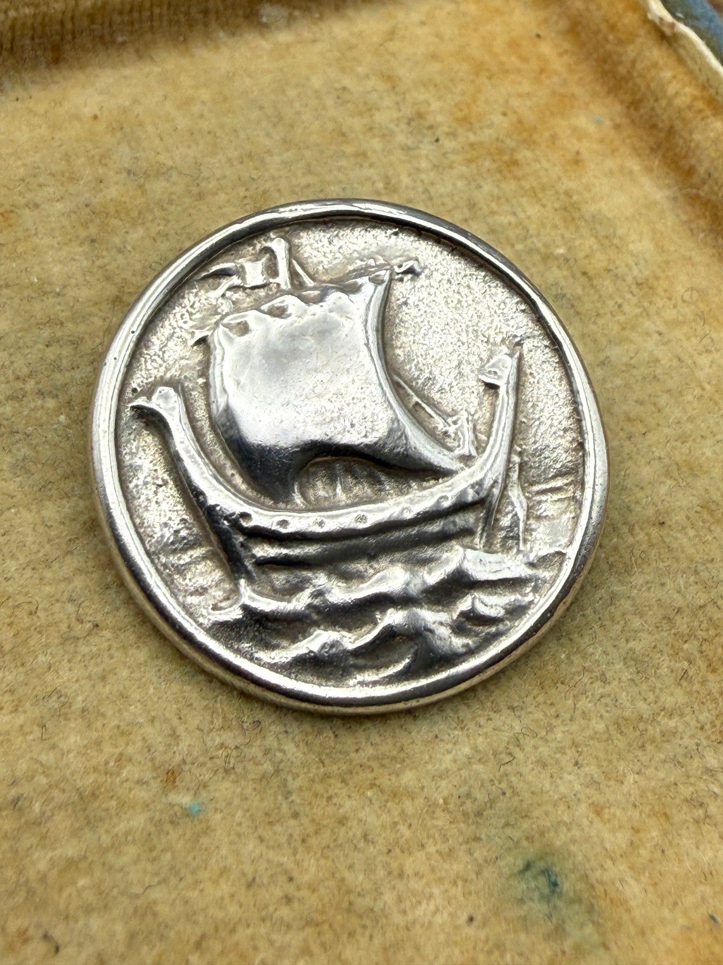Vintage Sterling Silver Viking Longboat Brooch, Chester 1936