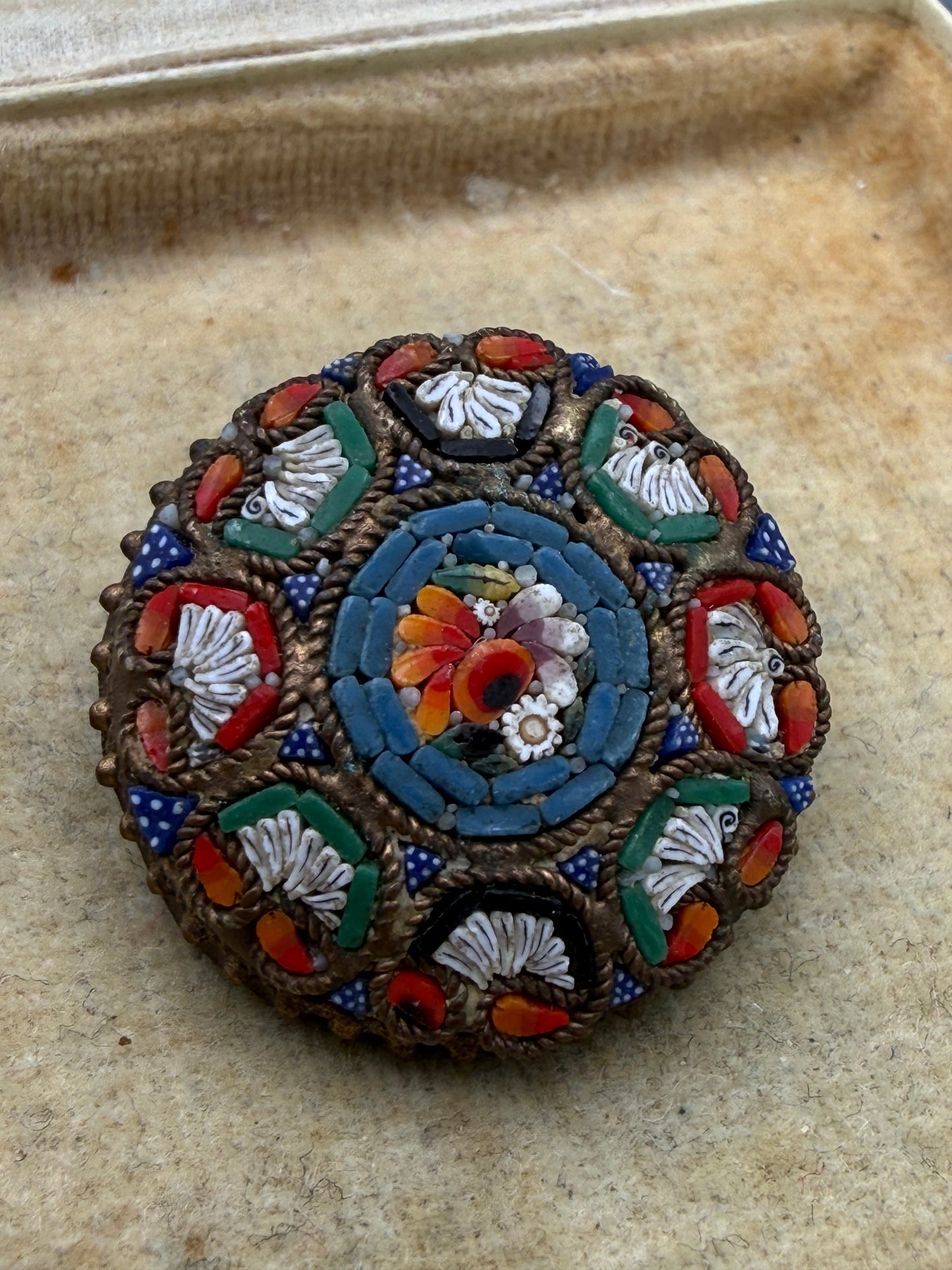Antique Italian Micromosaic Floral Roundel Brooch