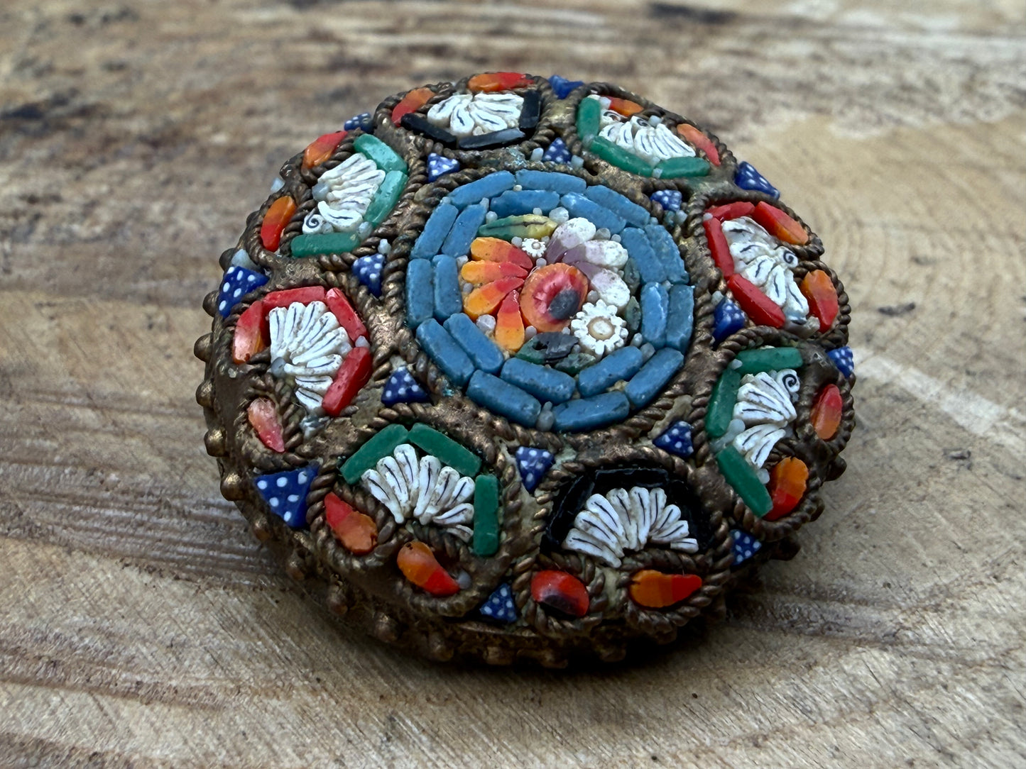 Antique Italian Micromosaic Floral Roundel Brooch