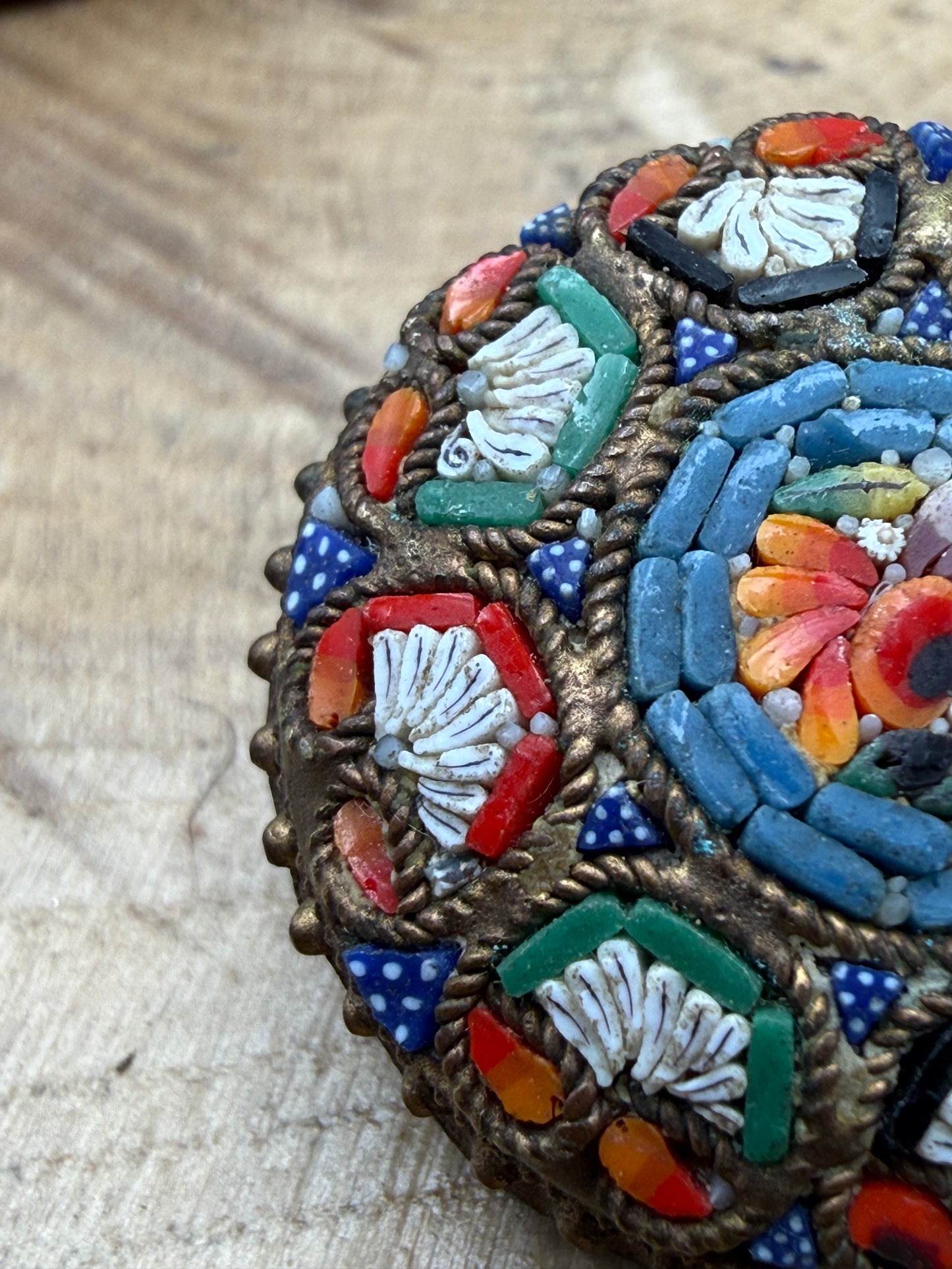 Antique Italian Micromosaic Floral Roundel Brooch