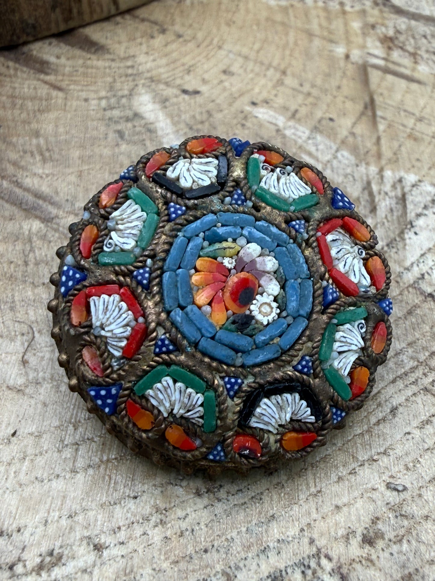 Antique Italian Micromosaic Floral Roundel Brooch