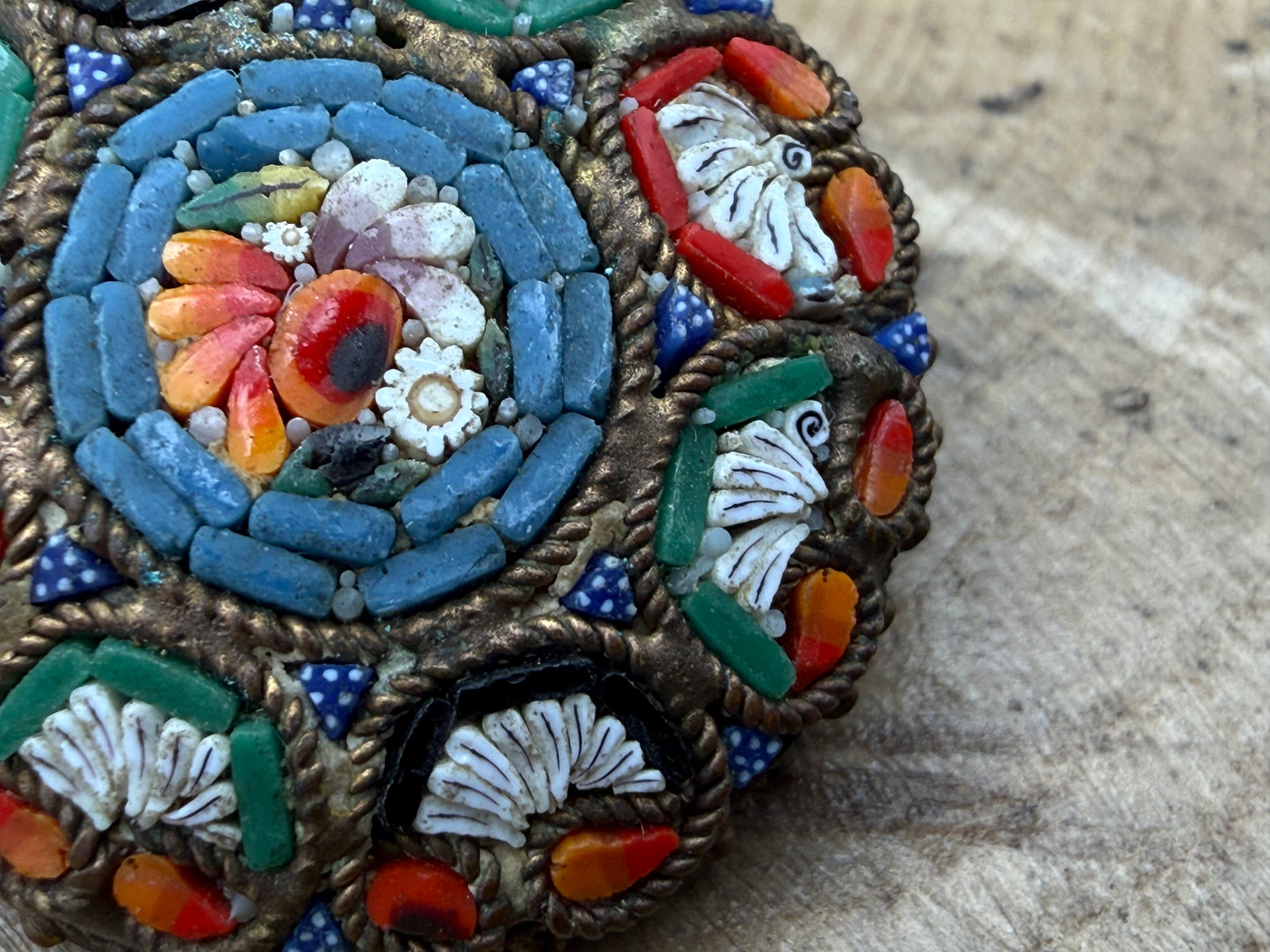 Antique Italian Micromosaic Floral Roundel Brooch