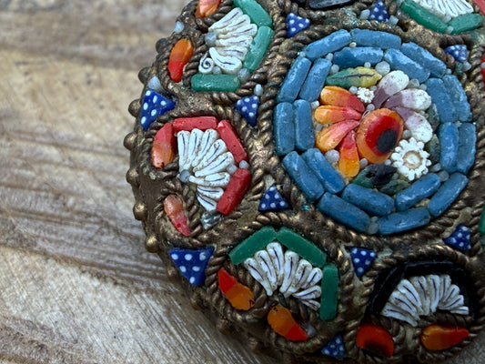 Antique Italian Micromosaic Floral Roundel Brooch