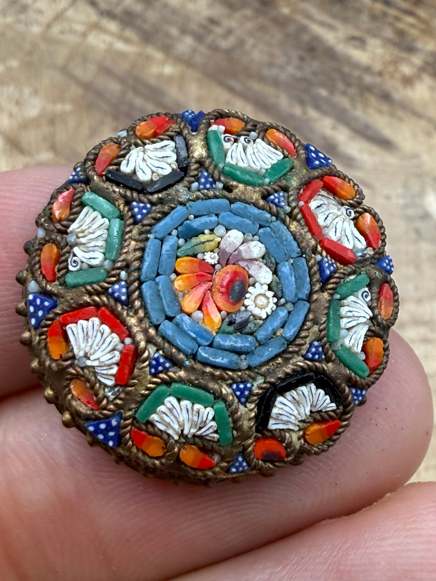 Antique Italian Micromosaic Floral Roundel Brooch