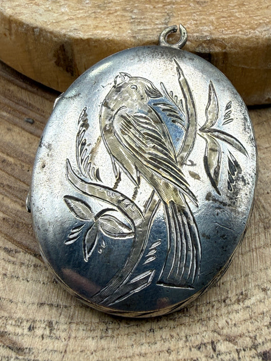 Victorian Aesthetic Movement Bird Locket, Double Sided Design