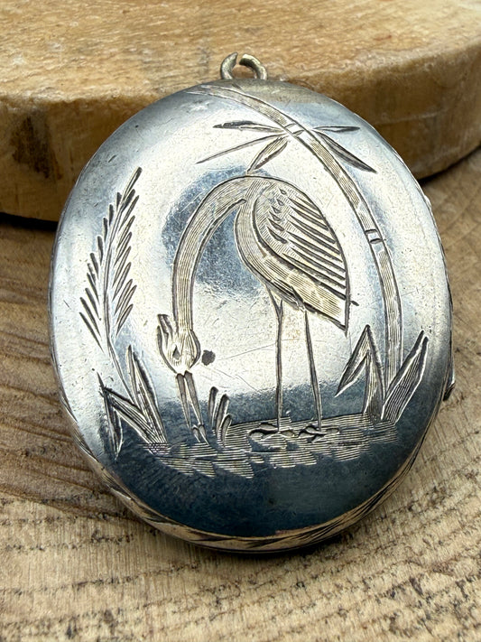 Victorian Aesthetic Movement Bird Locket, Double Sided Design