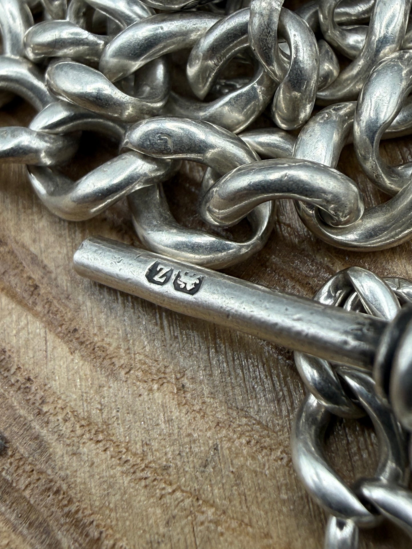 Antique Sterling Silver Albert Watch Chain with Victorian Coin Fob