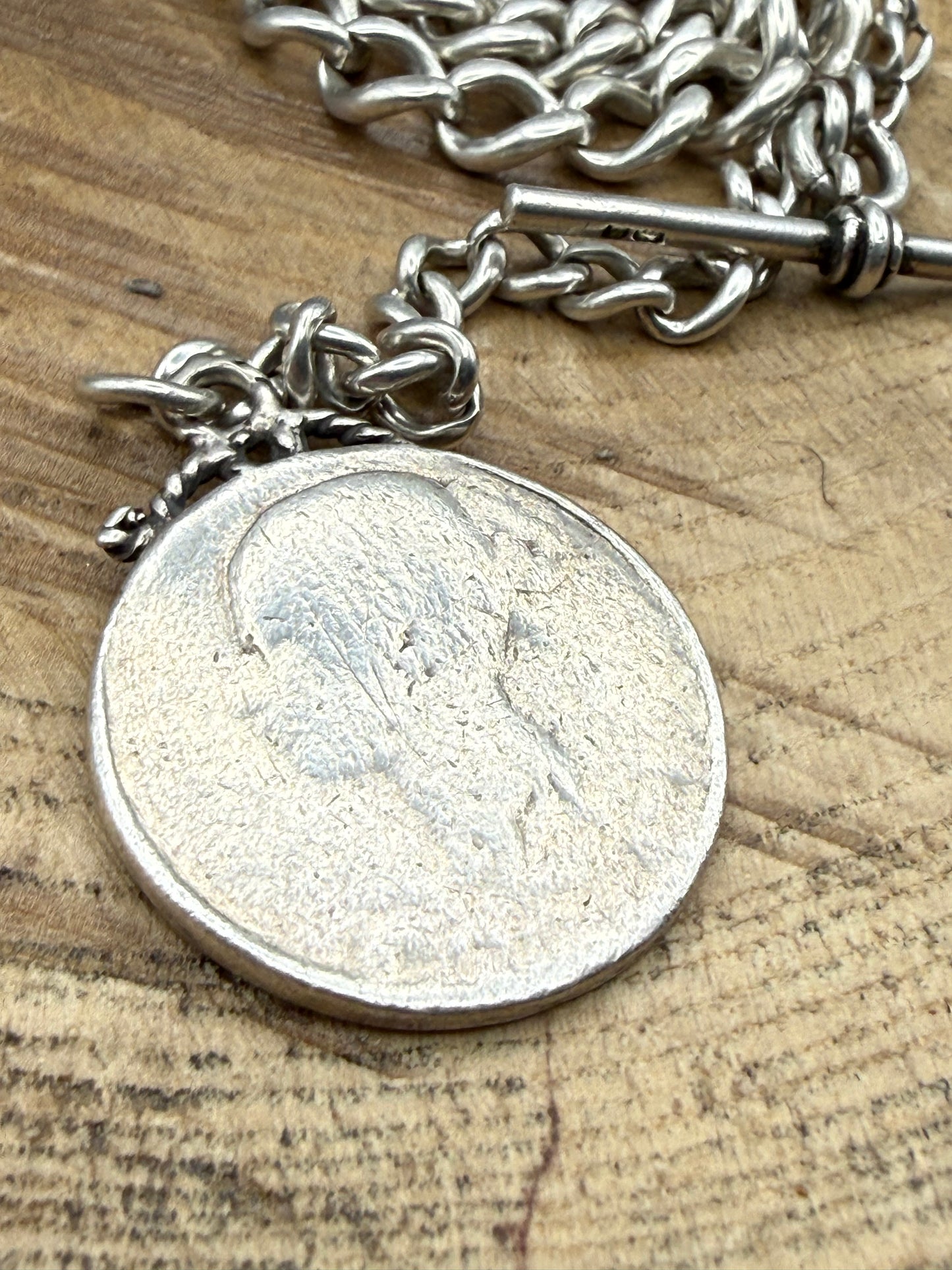 Antique Sterling Silver Albert Watch Chain with Victorian Coin Fob