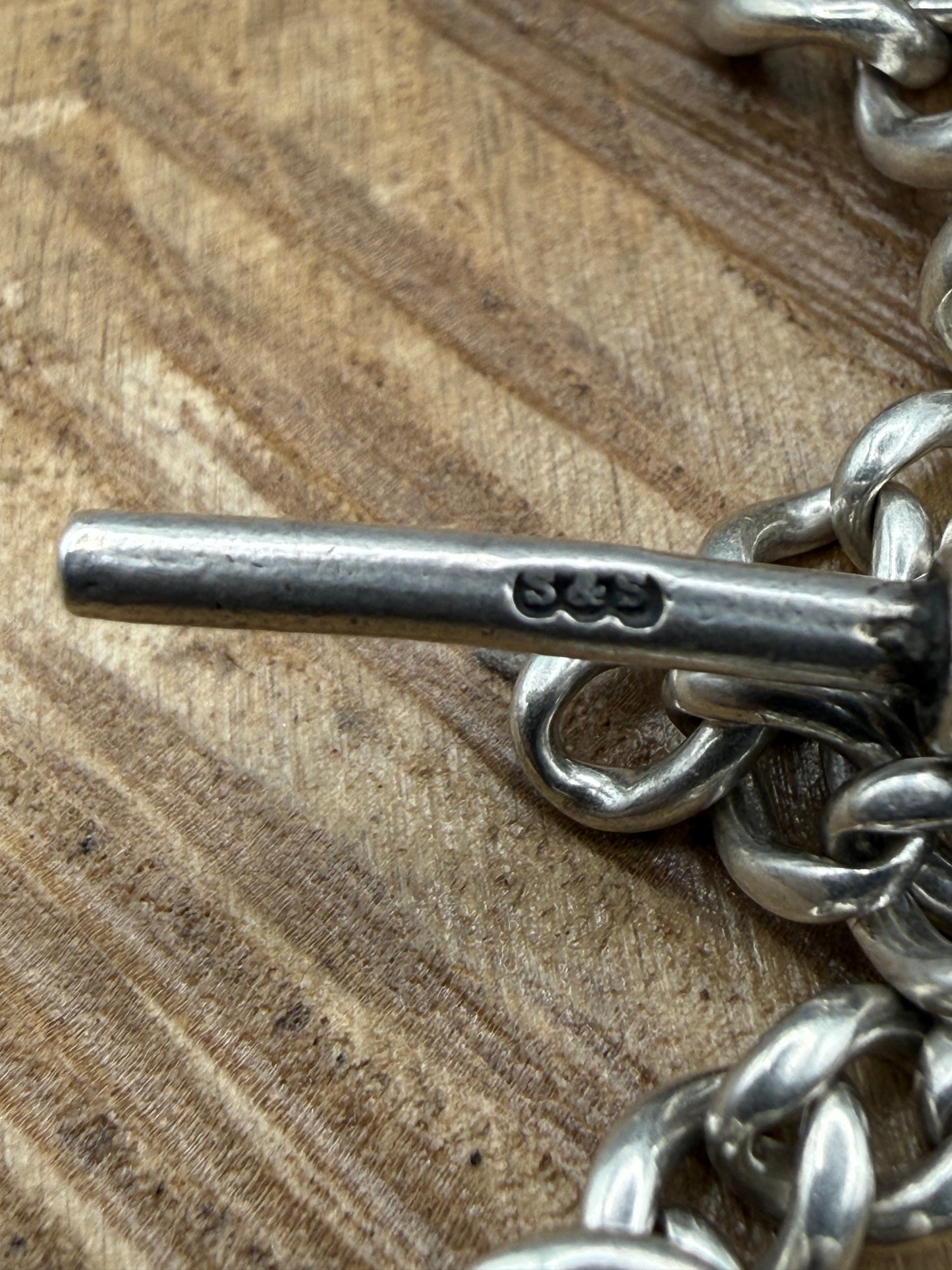 Antique Sterling Silver Albert Watch Chain with Victorian Coin Fob