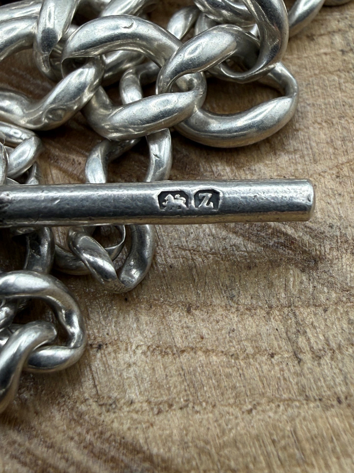 Antique Sterling Silver Albert Watch Chain with Victorian Coin Fob