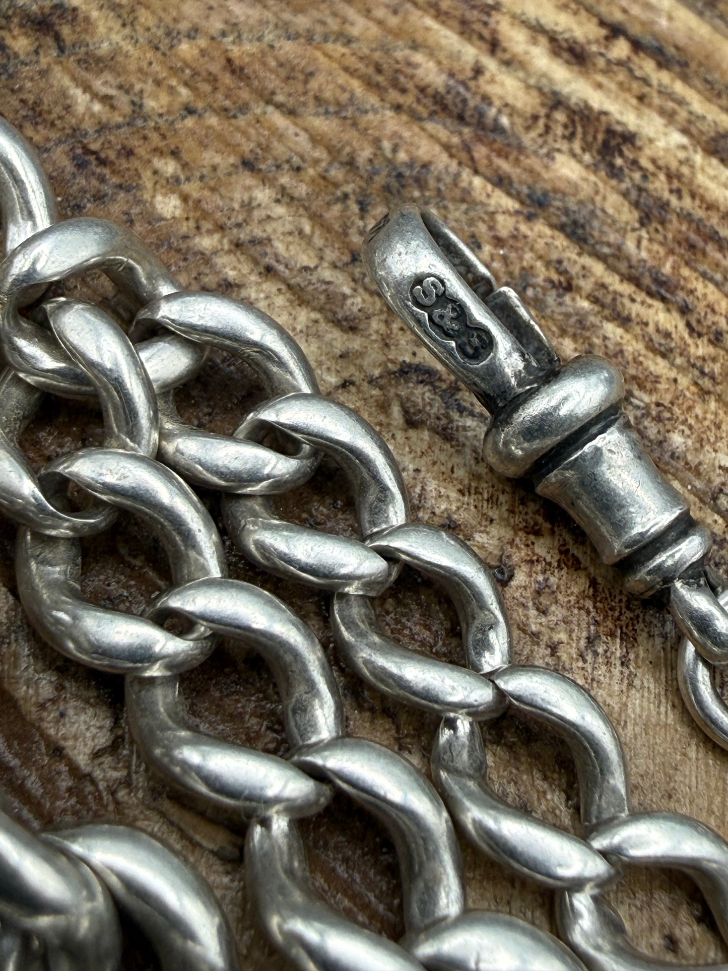 Antique Sterling Silver Albert Watch Chain with Victorian Coin Fob