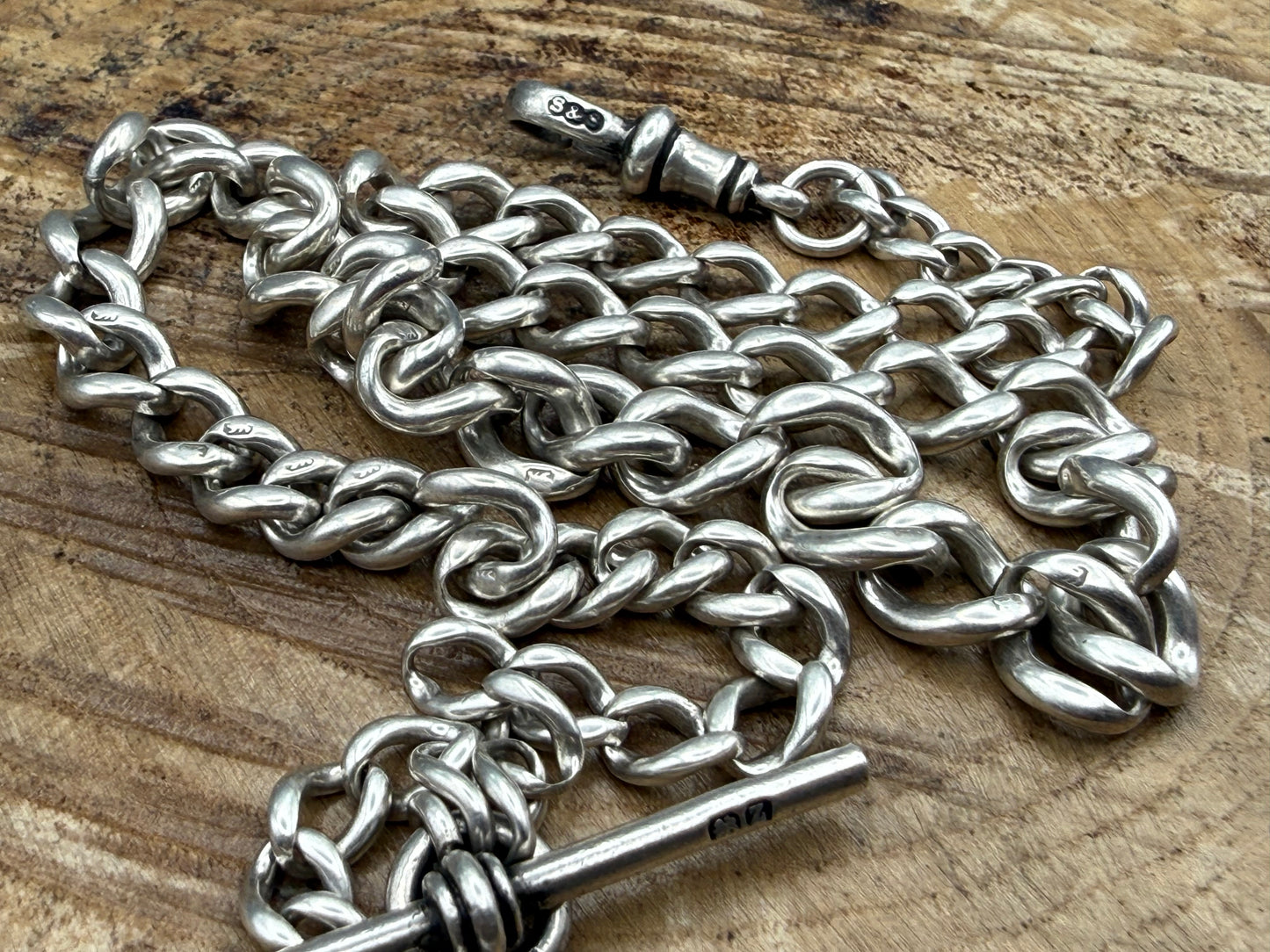 Antique Sterling Silver Albert Watch Chain with Victorian Coin Fob