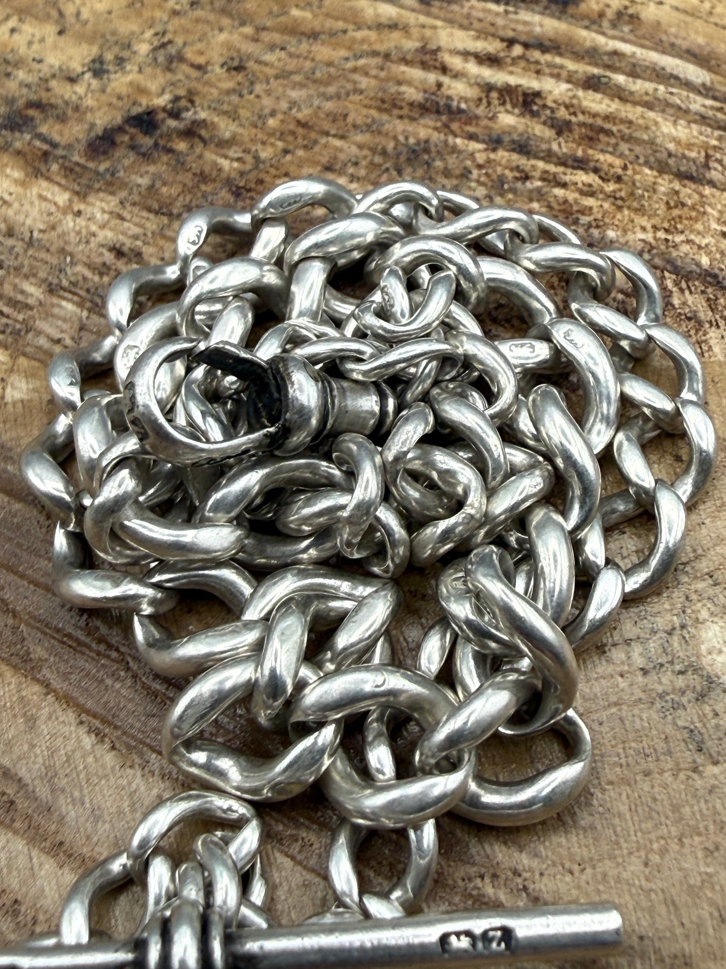 Antique Sterling Silver Albert Watch Chain with Victorian Coin Fob