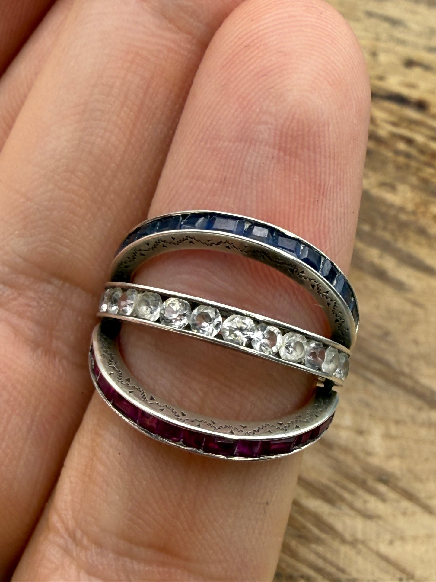 Vintage Silver Night & Day Flip Swivel Ring, Size J