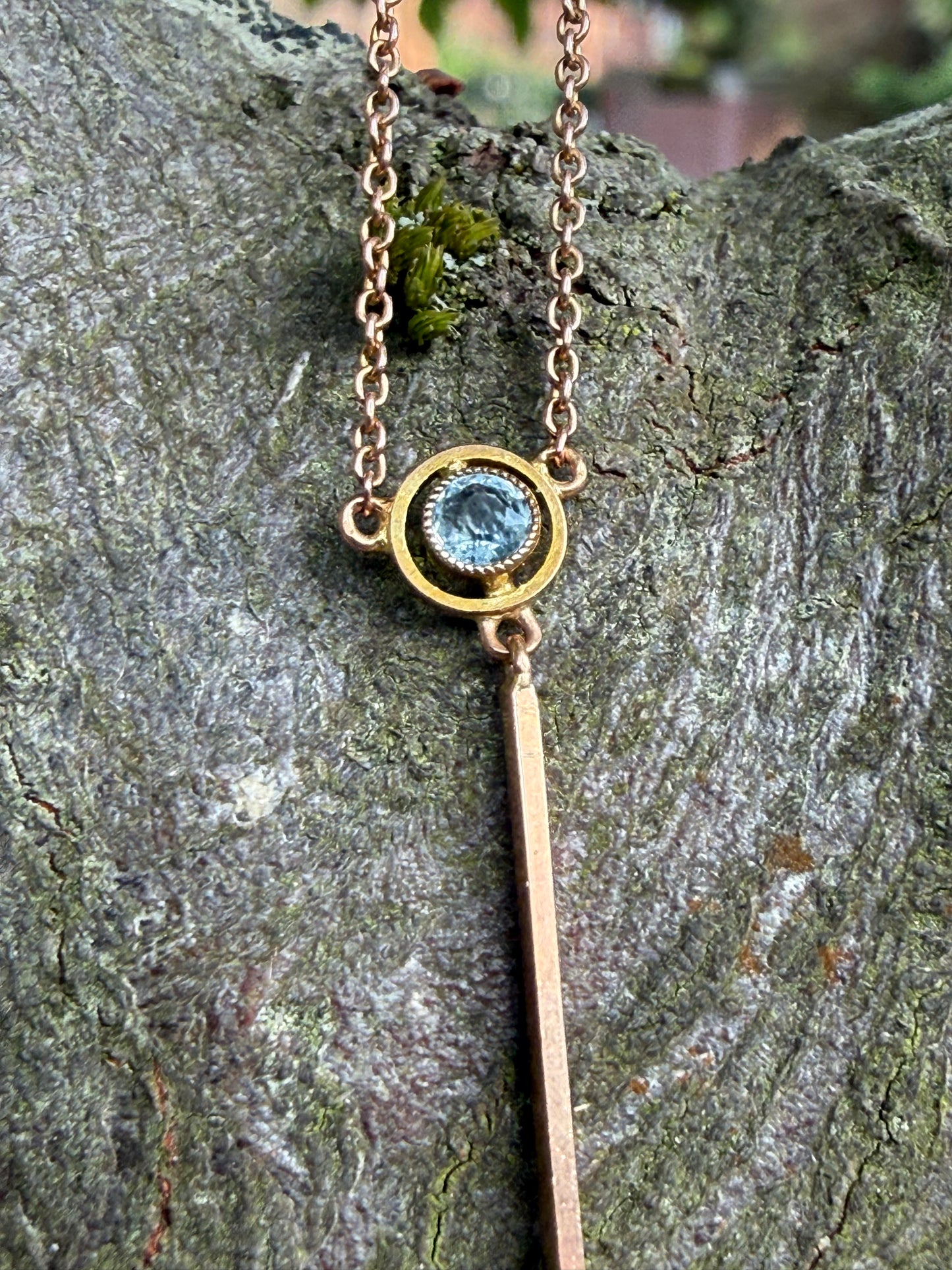 Edwardian Aquamarine & Seed Pearl 9ct Gold Pendant Necklace