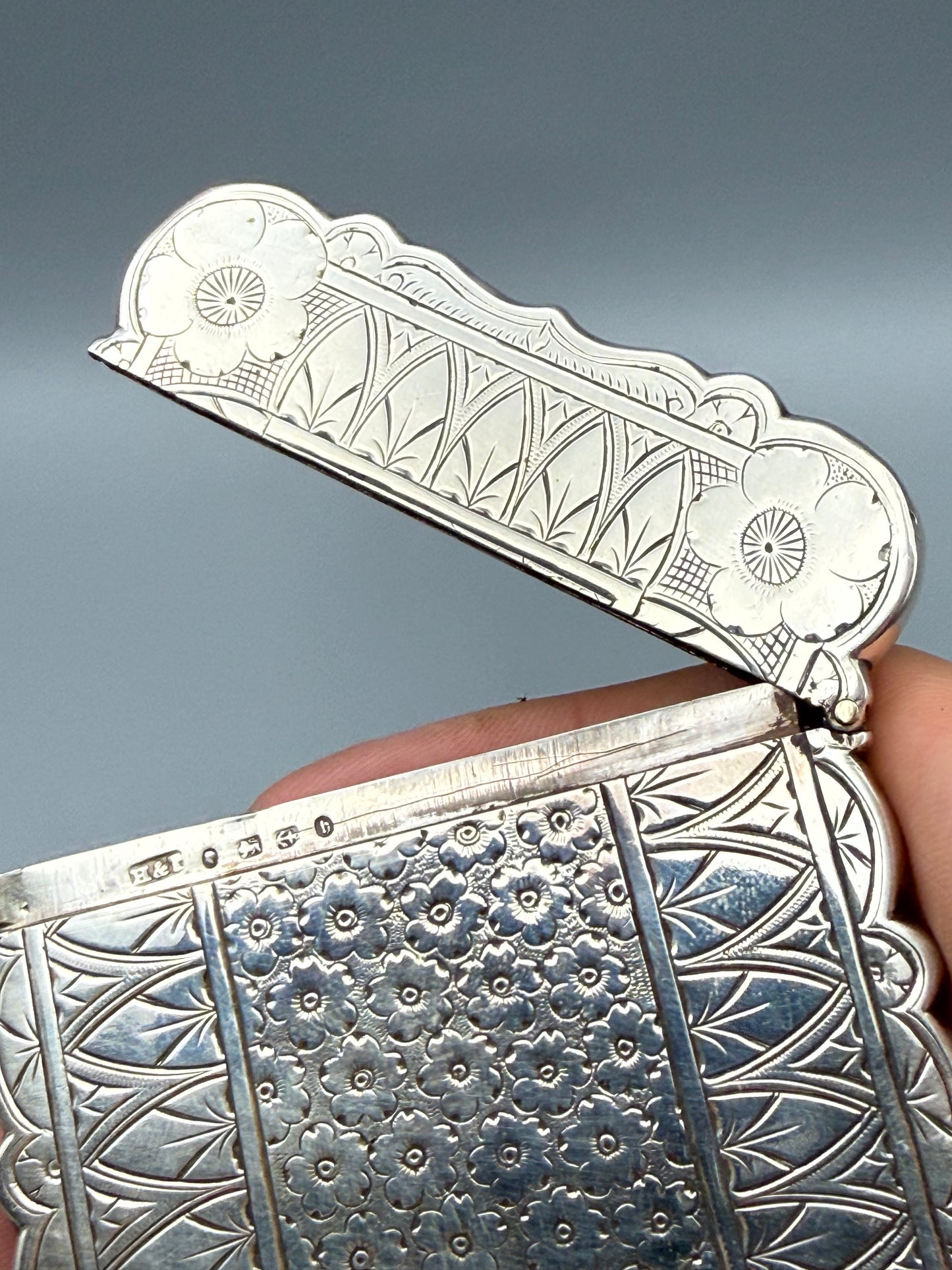Antique Victorian Sterling Silver Card Case, Hilliard & Thomason 1882