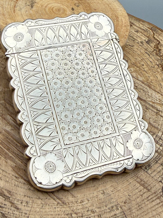 Antique Victorian Sterling Silver Card Case, Hilliard & Thomason 1882