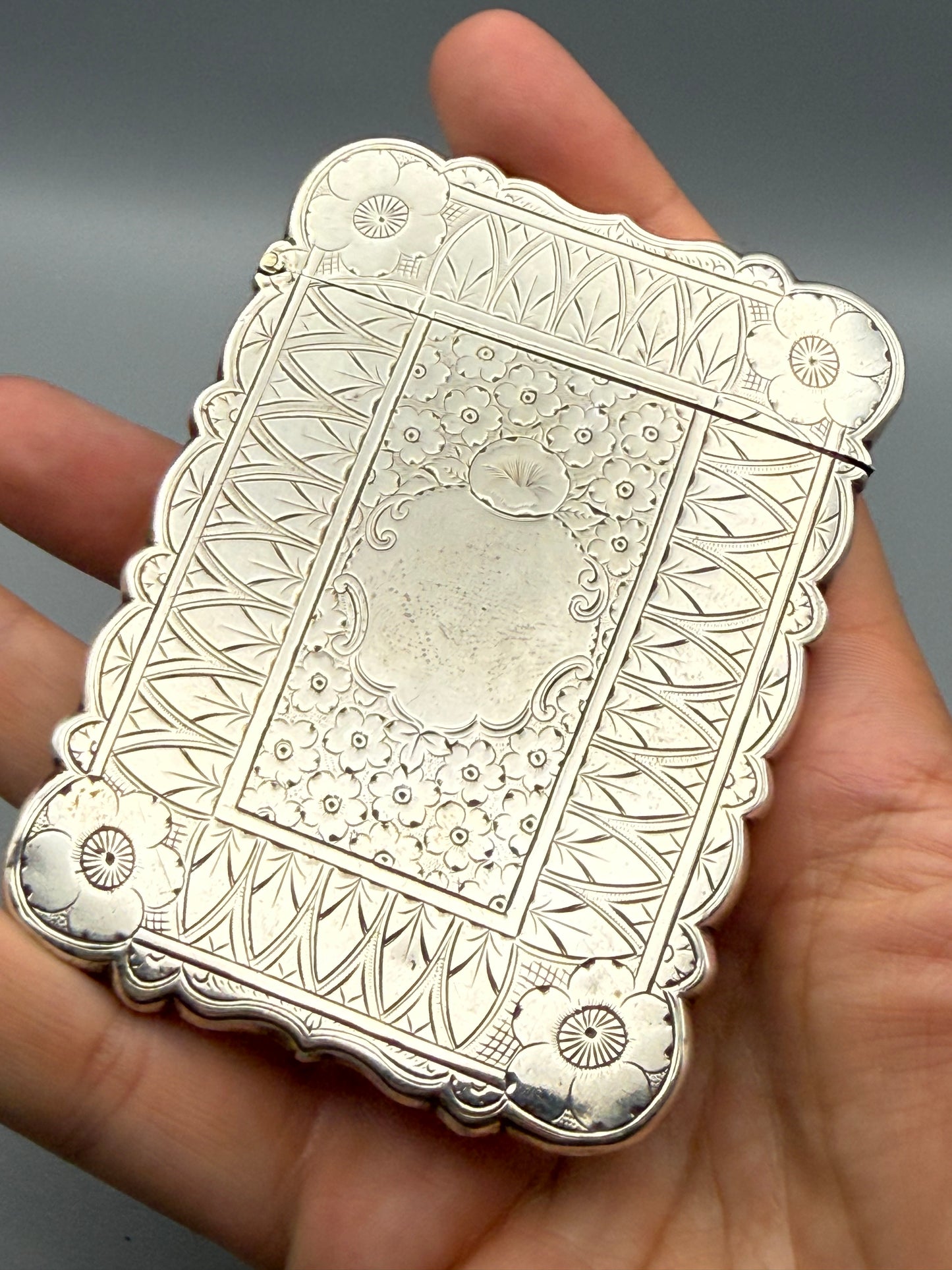 Antique Victorian Sterling Silver Card Case, Hilliard & Thomason 1882