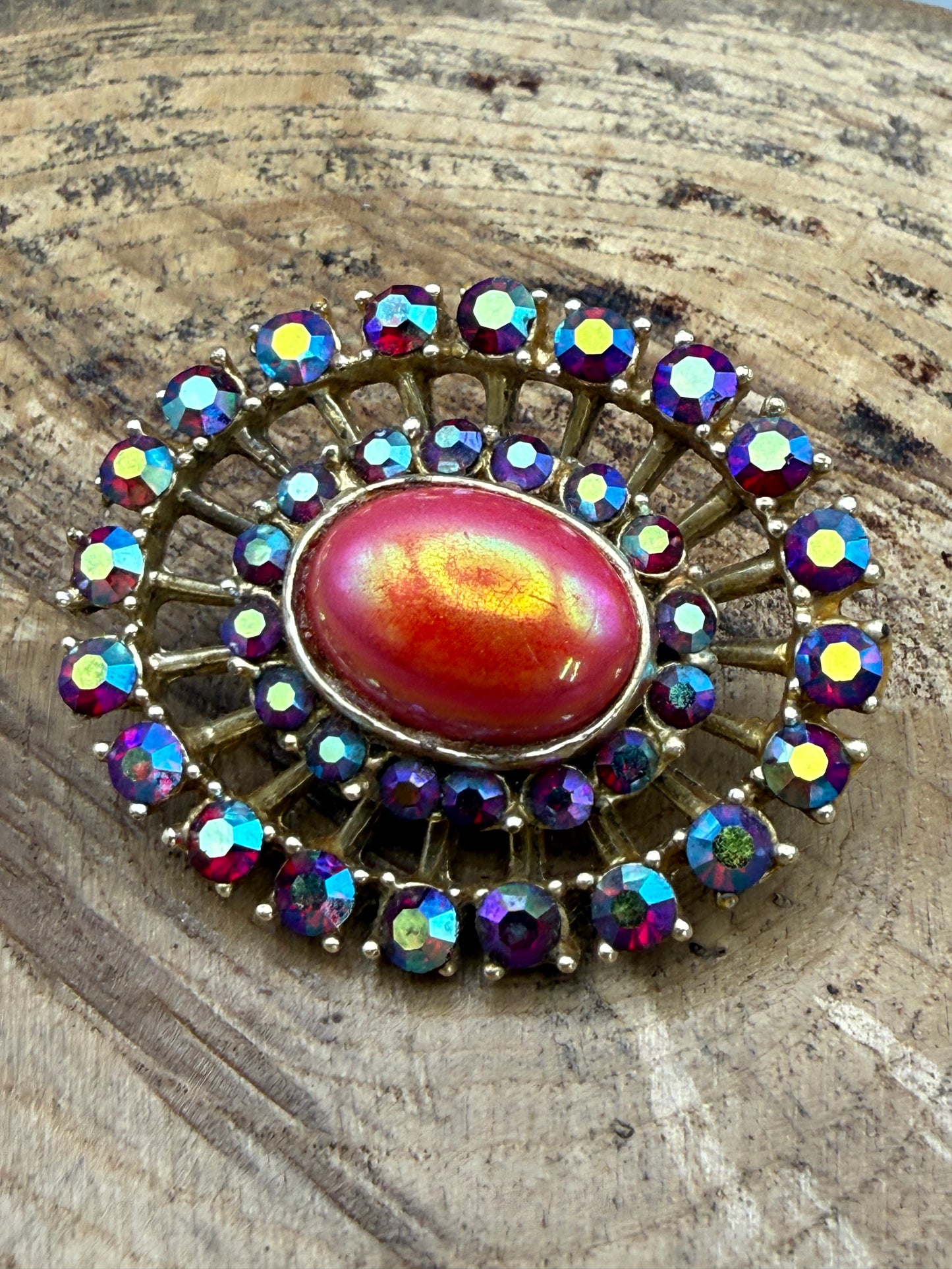 Vintage Aurora Borealis Rhinestone Cluster Brooch
