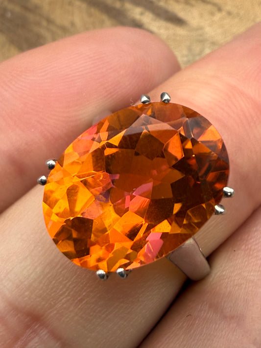 Gemporia Sterling Silver & Padparadscha Quartz Cocktail Ring