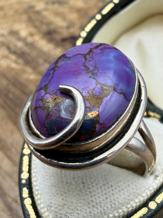 Artisan Sterling Silver Copper Turquoise Ring, Size O