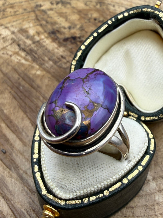 Artisan Sterling Silver Copper Turquoise Ring, Size O