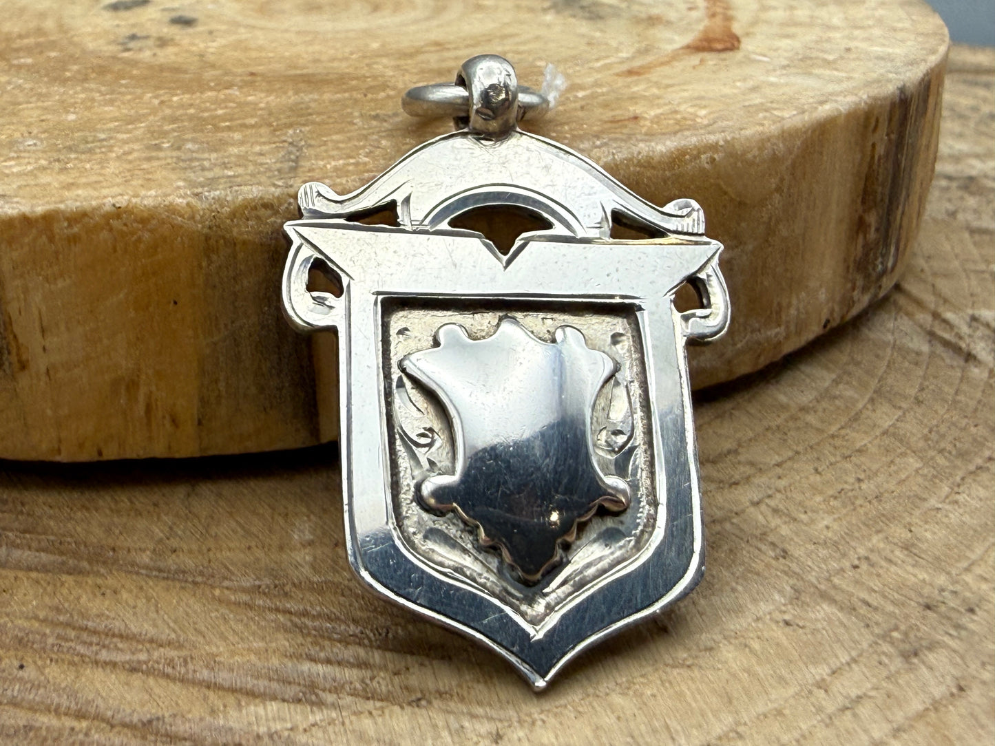 Antique Sterling Silver Shield Watch Fob, Chester 1926