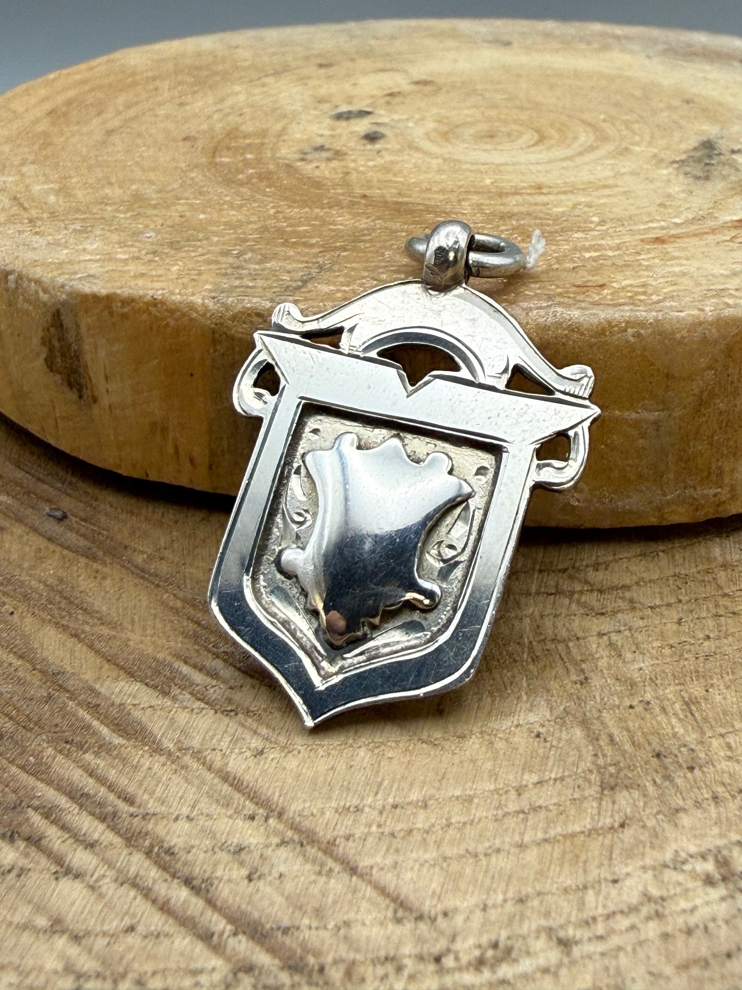 Antique Sterling Silver Shield Watch Fob, Chester 1926