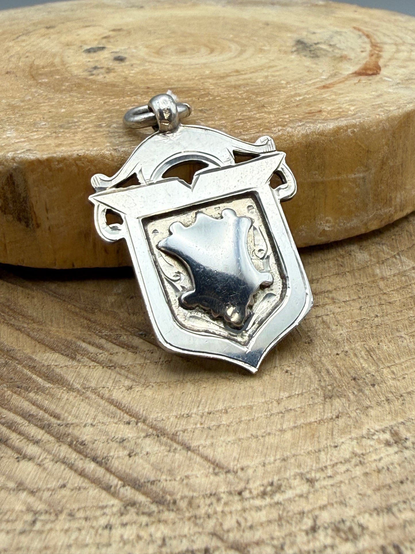 Antique Sterling Silver Shield Watch Fob, Chester 1926
