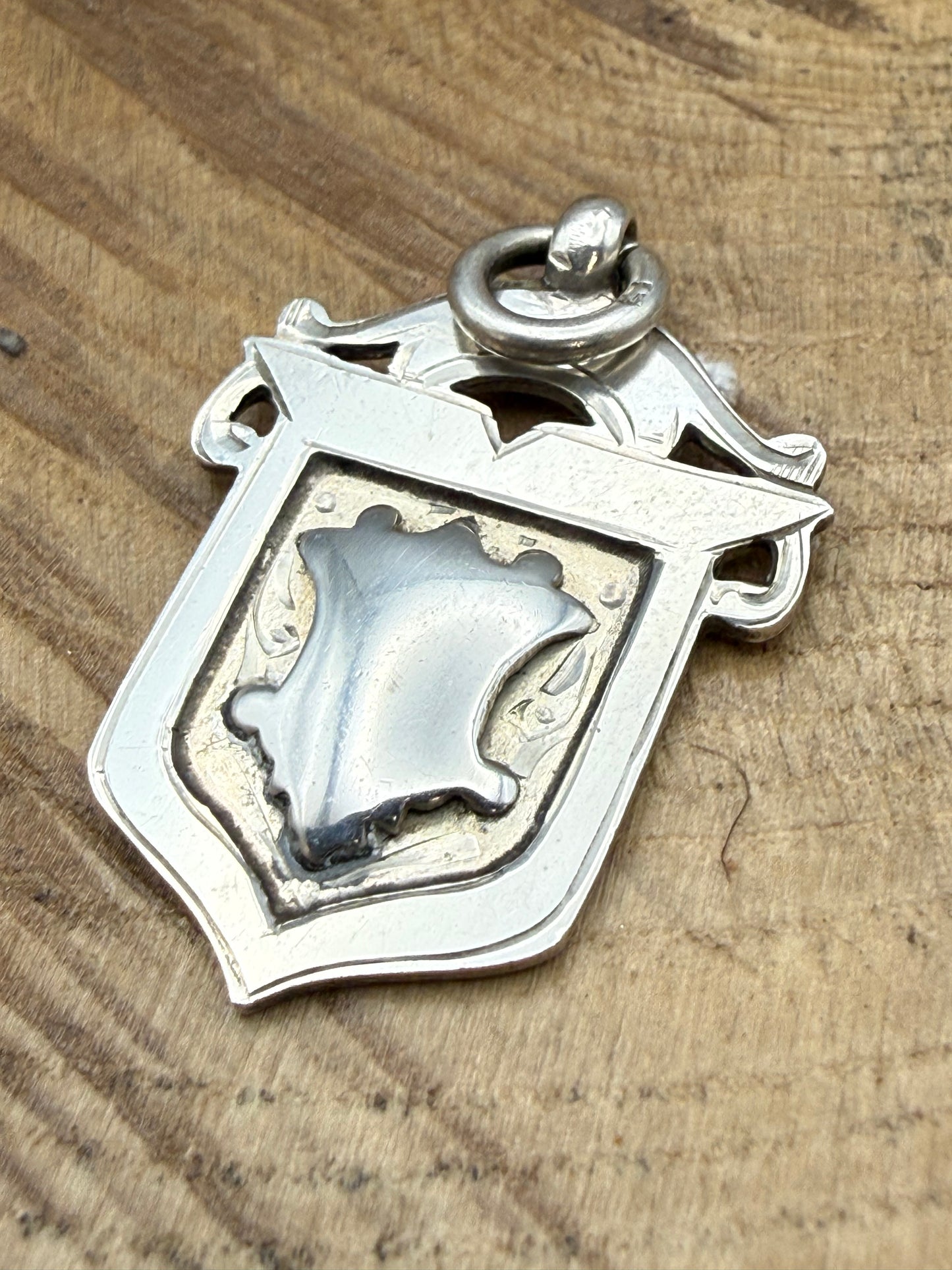 Antique Sterling Silver Shield Watch Fob, Chester 1926