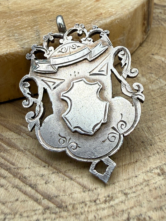 Antique Sterling Silver Shield Watch Fob, Birmingham 1901