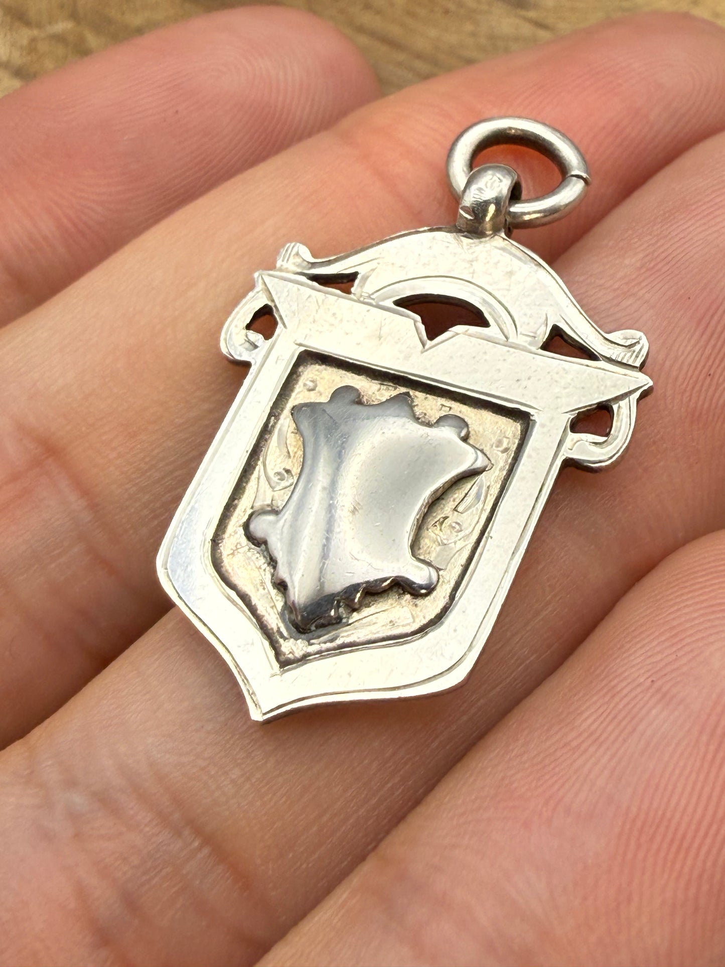 Antique Sterling Silver Shield Watch Fob, Chester 1926