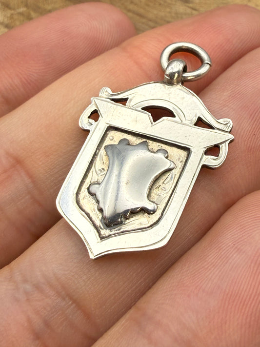 Antique Sterling Silver Shield Watch Fob, Chester 1926