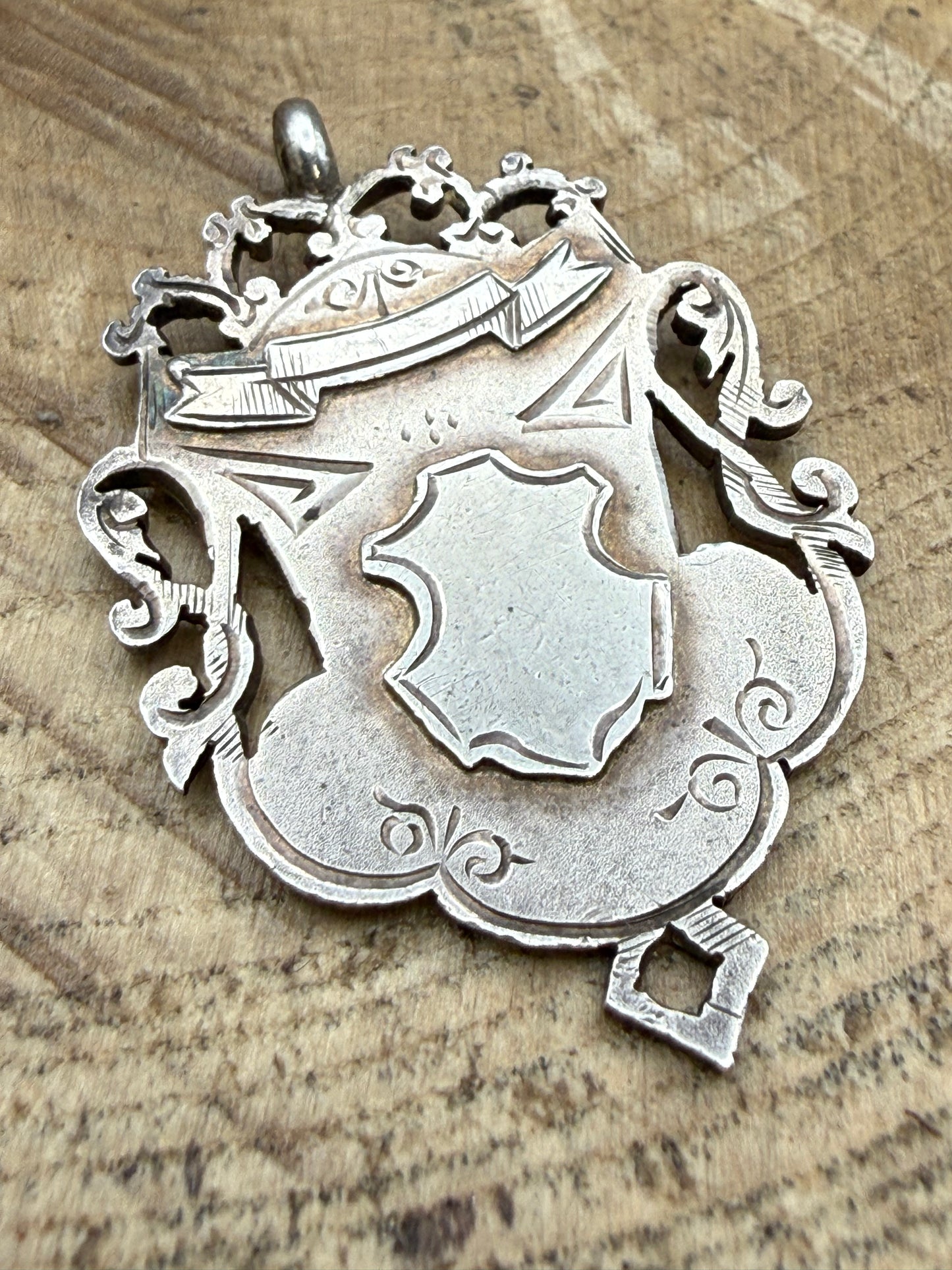 Antique Sterling Silver Shield Watch Fob, Birmingham 1901